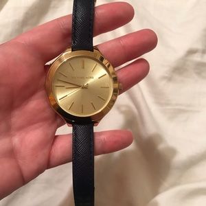 Michael Kors yellow gold navy leather watch